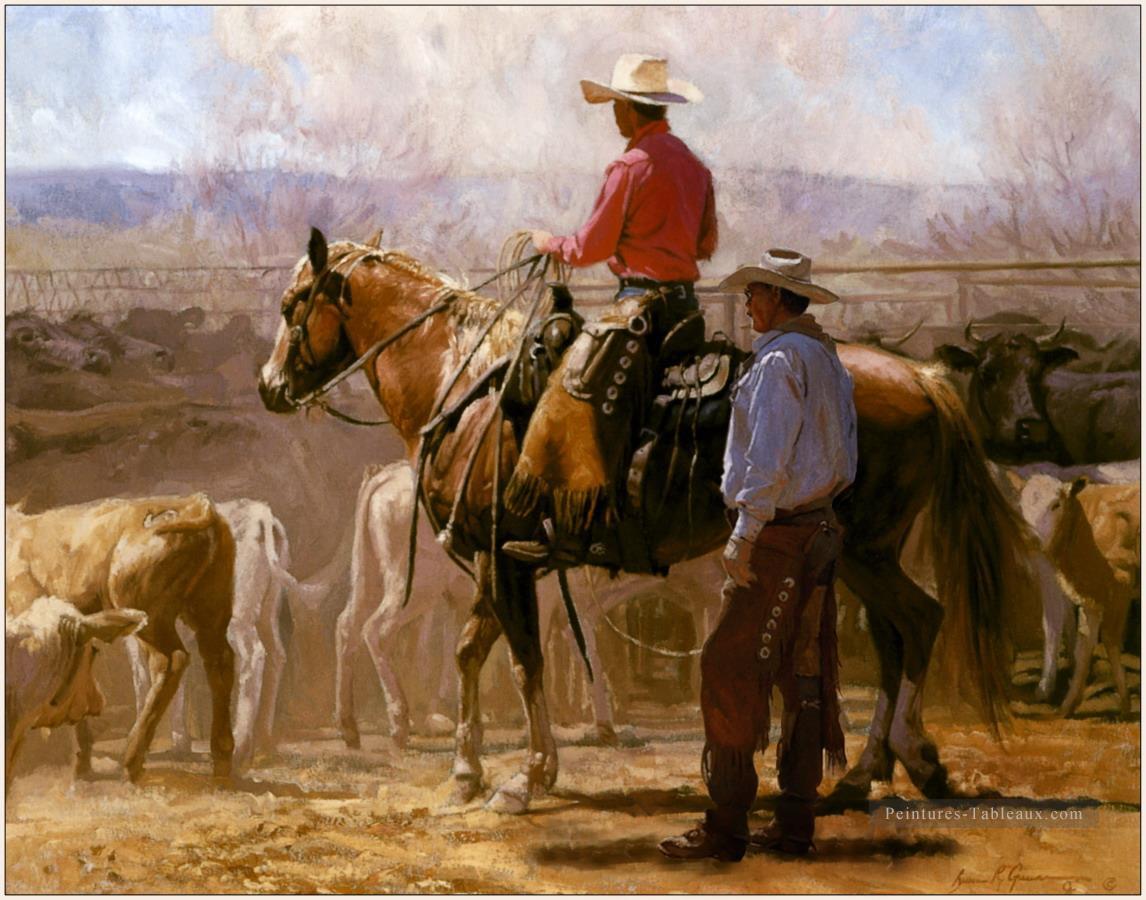 cow boys et leurs bêtes à la ferme occidental original Peintures à l'huile